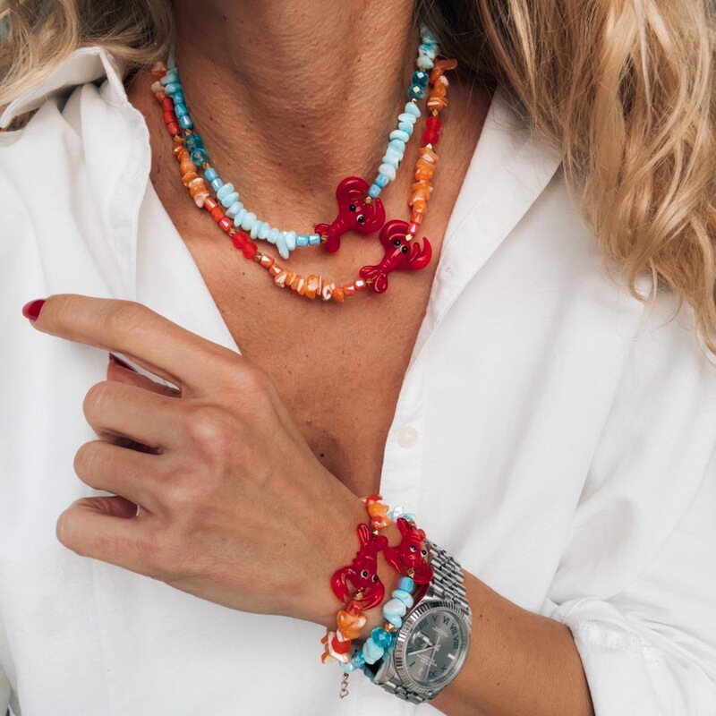 European and American Ins Bloggers Recommend Ocean Lobster Handmade Beaded Colored Glass Shell Necklace Necklace Bracelet Set