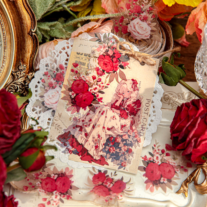 Mr. Paper Personaje Flor Etiqueta engomada grande Bolsa Flor que cae y serie de chicas Cute Girl Elements Etiqueta engomada de la tienda