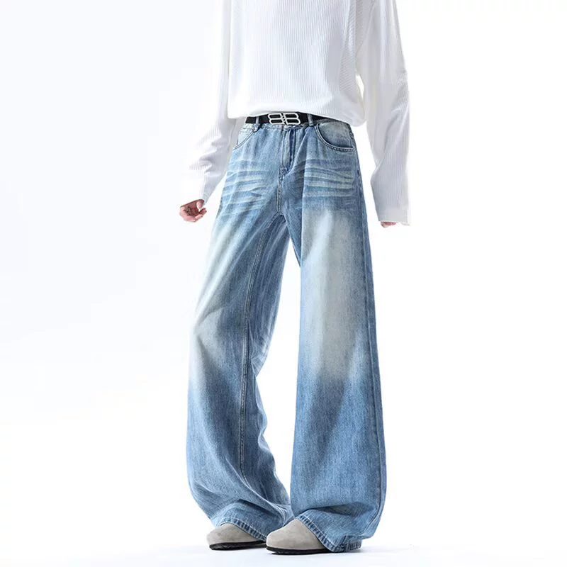 Свободные широкие мужские джинсы, новые американские ретро-стираные утягивающие плиссированные драпированные брюки с высокой талией.