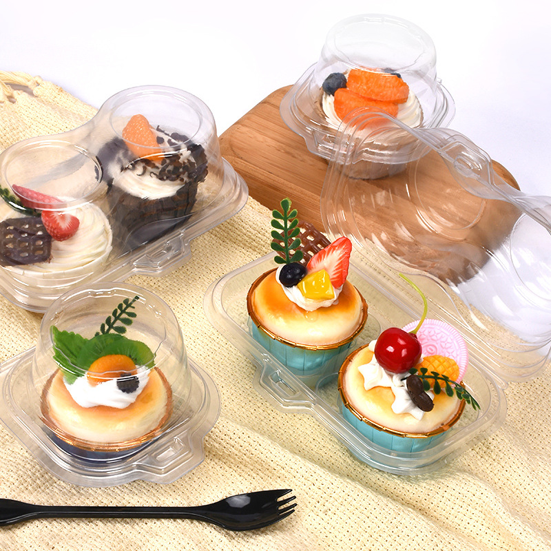 Caja de embalaje de cupcakes caja de embalaje de bandeja de tarta de huevo de rejilla única/doble caja de ampolla de postre gruesa transparente comercial