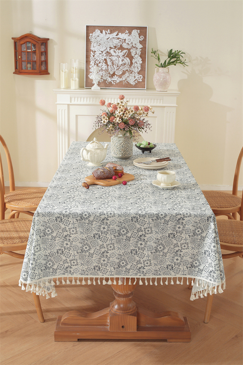 Mantel de mesa rectangular de algodón jacquard estilo floral_voghion.com