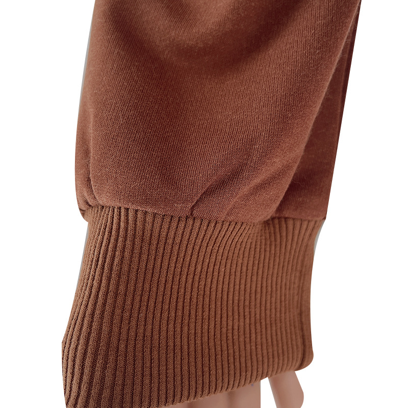 Autumn Winter Solid Color Round Neck Pullover Cropped Long Sleeve Sweaters Women's Clothing Casual Drawstring Trousers Suit