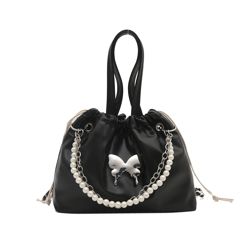 Mochila de mariposa plateada para mujeres 2024 nueva moda coreana cadena de perlas mochila de mano versátil