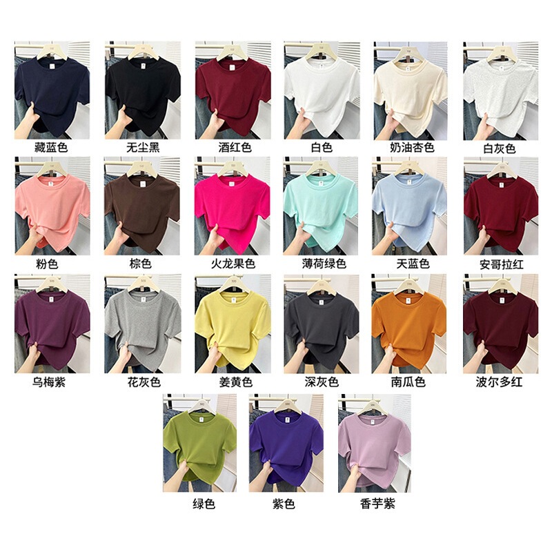 Southeast Asia Cross-Border Spring and Summer Large Size Loose-Fitting Casual Stylish Round Neck Regular Shoulder Short-Sleeve Solid Color T-Shirt Top
