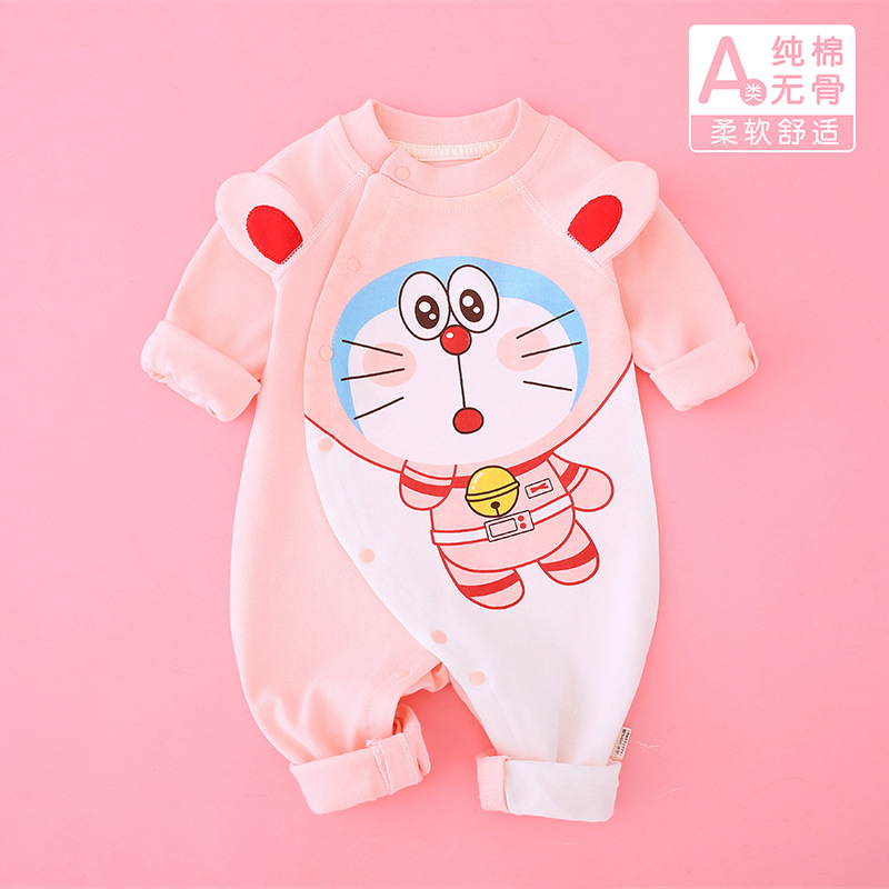 婴儿连体衣新生儿春秋外出纯棉无骨超萌宝宝衣服薄款哈衣爬服秋装