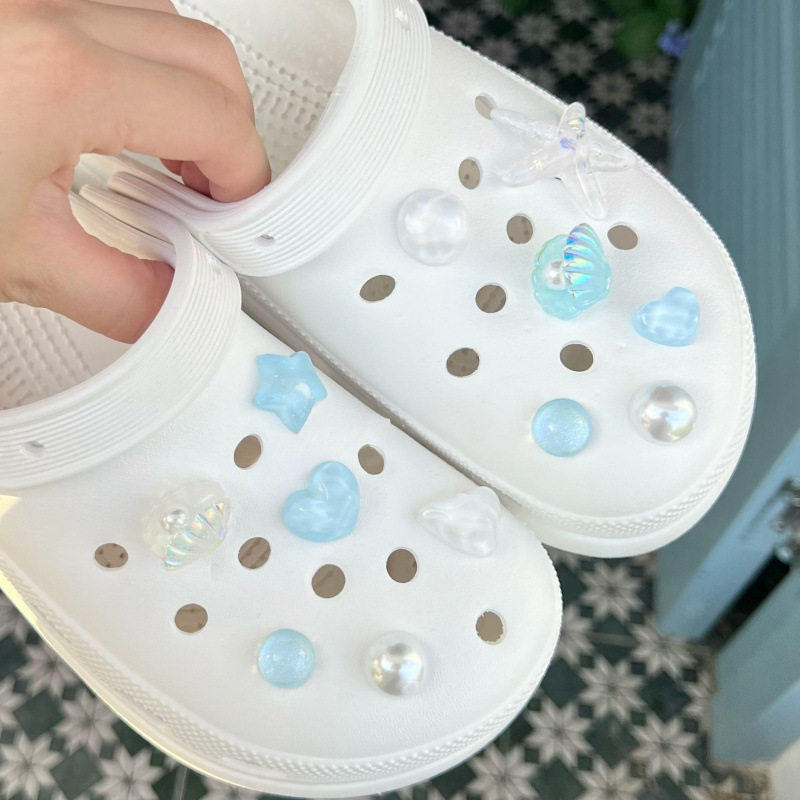 Blue Secret Starfish Shell Ocean Hole Shoe Charms DIY Accessories Decoration Transparent Shiny Detachable