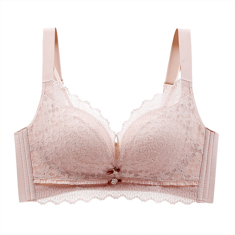 Ropa interior pecho grande pequeña ropa interior de encaje fino push up mama colección anti-flacidez pecho pequeño Sujetador push up inalámbrico para mujeres