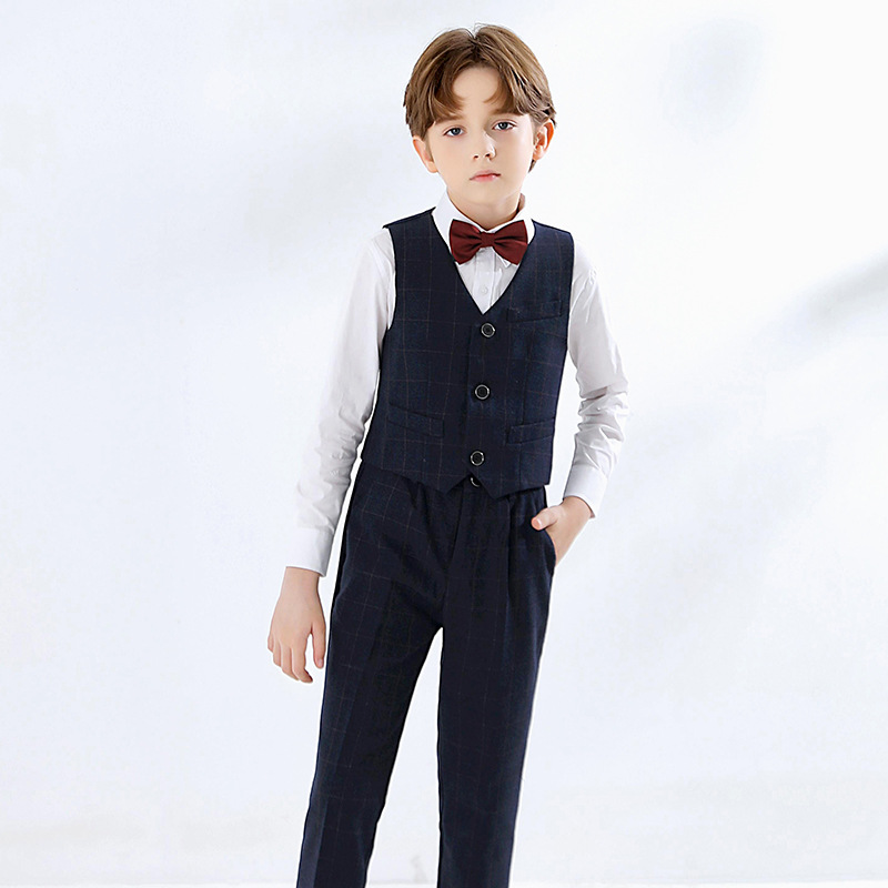 Flor de niño chaleco vestido traje de los niños pequeño traje de estilo británico de piano traje anfitrión