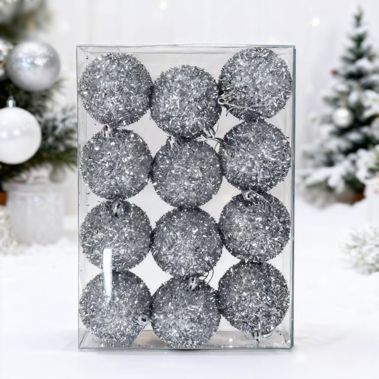 Navidad 6CM sequinilla bola de plástico de lana Navidad árbol de Navidad atmósfera de Navidad bola de decoración para el hogar