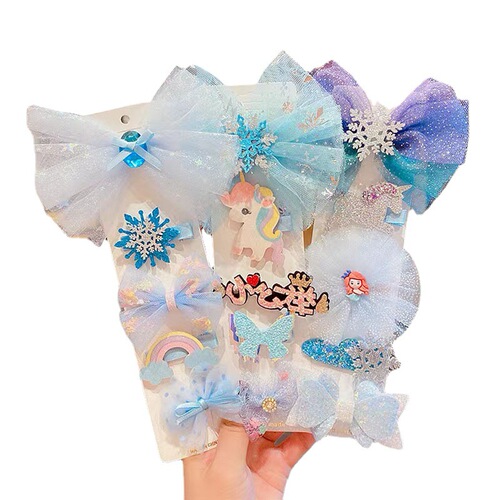Children's Frozen Princess Hair Clip Set, Baby Girls' Hair Clips, Korean Style Cute Bow Tiara