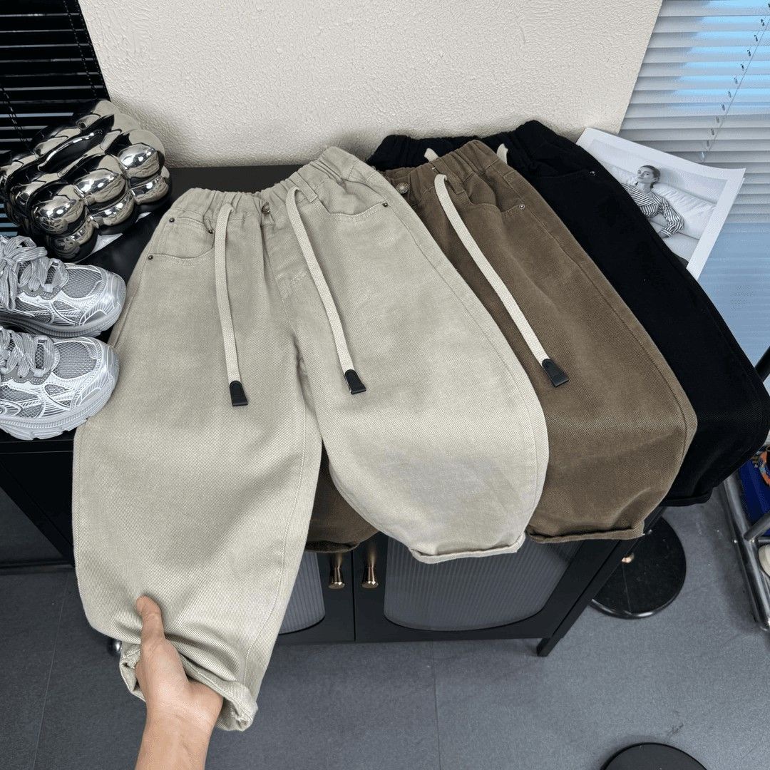Spring and Autumn Children's Casual Pants for Boys and Girls: Stylish, Trendy, Korean Style, Solid Color, Cartoon, Japanese Style, Long Pants