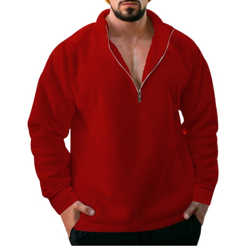 Sudadera de terciopelo para hombre, estilo informal, holgada, con cuello alto, media cremallera, color sólido, para otoño e invierno, de Amazon, transfronteriza.