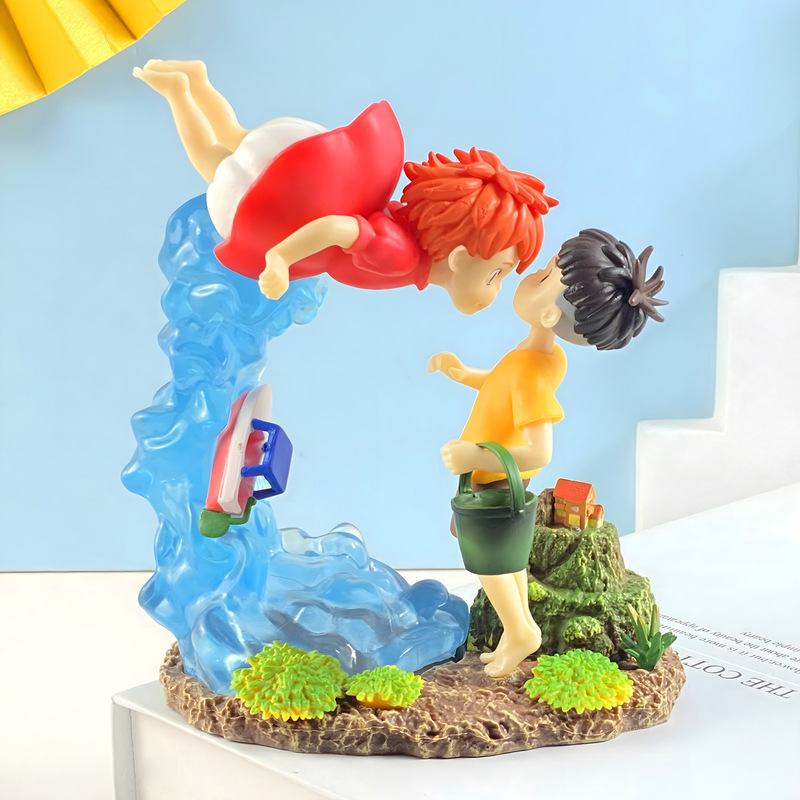 ポニョとゾンスケのシナリオフィギュア、岸辺のポニョ、崖の上のポニョ、卓上アニメーションオーナメント|undefined