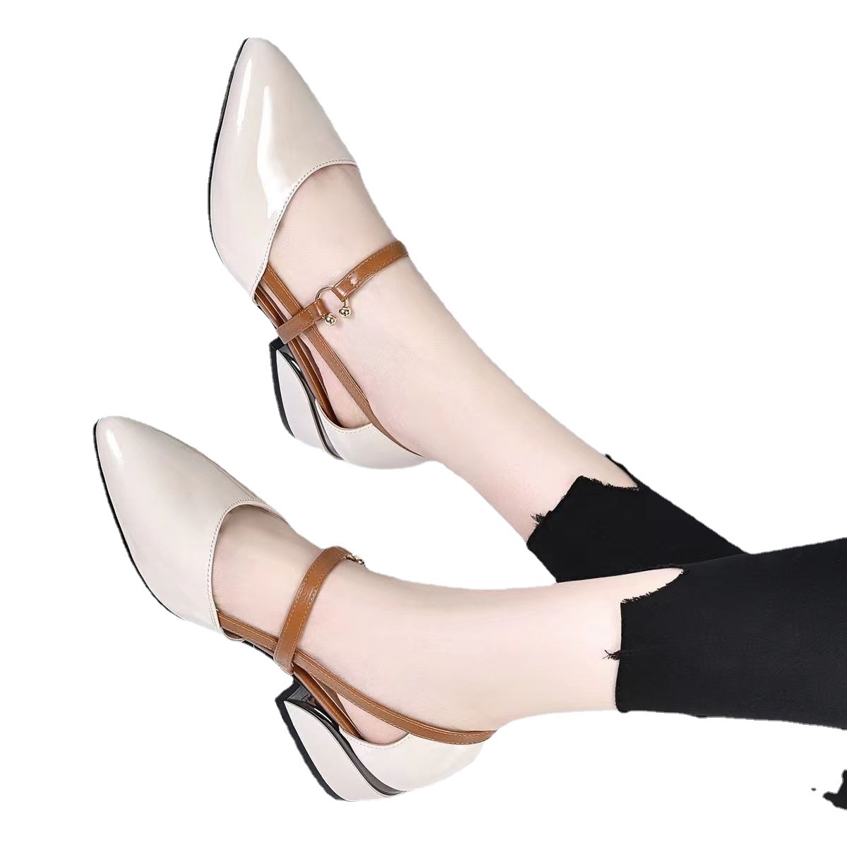 2023 estilo de hadas señaló zapatos de cuero de tacón alto elegantes zapatos huecos de una sola capa de cuero suave