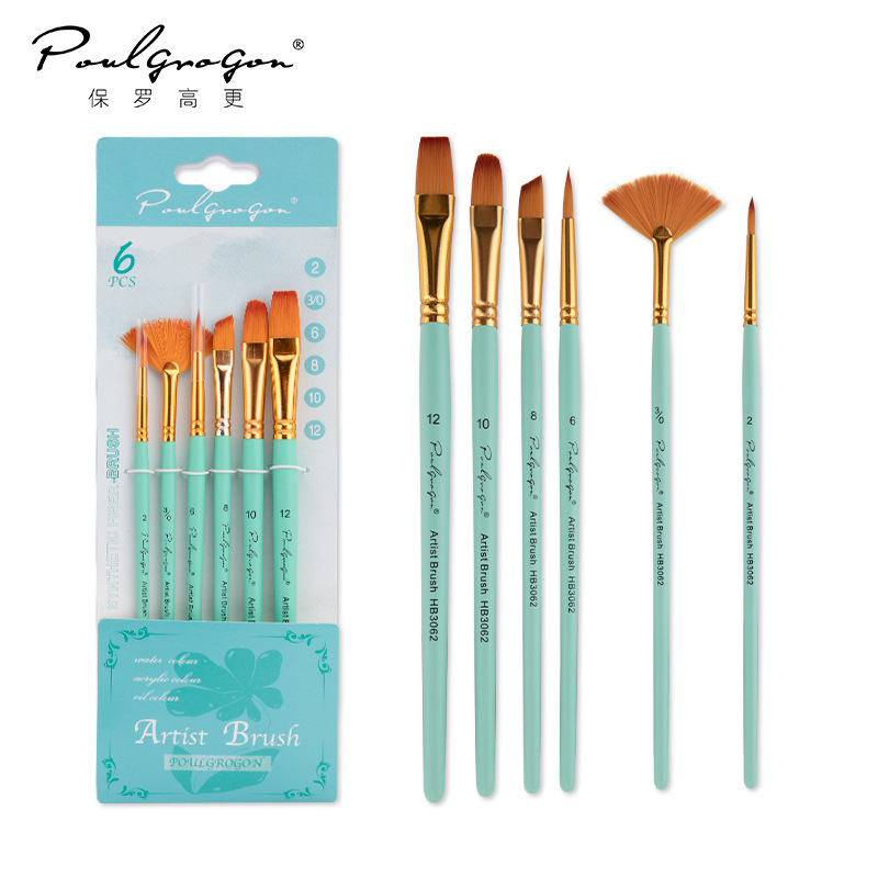 Transfronterizo 6 conjuntos de pinceles de madera de nylon pinturas de arte pinturas de tinta de agua mezcladas pinceles de aceite de acrílico