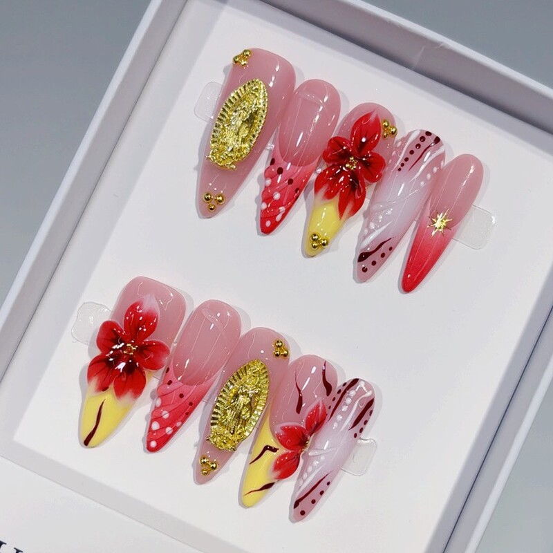Cross-Border Pure Handmade Wearable Nails with 3D Carved Designs, European and American Hot Girl Style, Pure Handmade Long Almond Nails Wholesale Cross-Border Pure Handmade Wearable Nails with 3D Carved Designs, European and American Hot Girl Style, Pure Handmade Long Almond Nails Wholesale