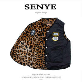 高街潮牌豹纹双面穿棉马甲男女款外套秋冬坎肩保暖嘻哈帅气背心潮