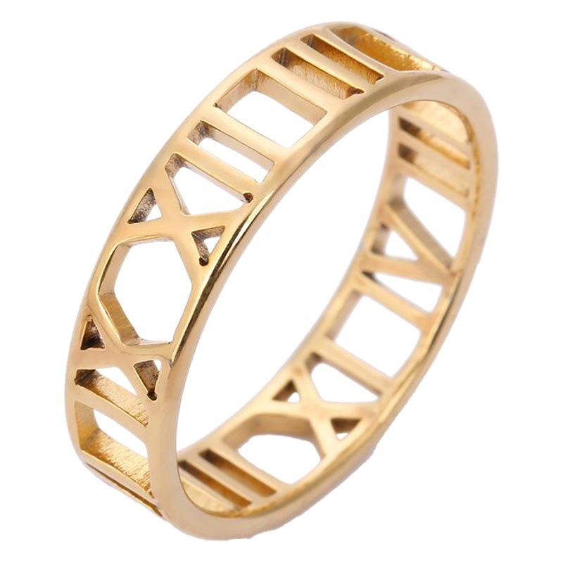 Cross-Border Jewelry Fashionable and Simple Stainless Steel Jewelry Laser Cutting Roman Numeral Titanium Steel Ring Available in Three Colors