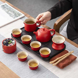 陶瓷便携式旅行茶具套装带茶盘功夫茶壶商务活动年会婚庆礼品logo
