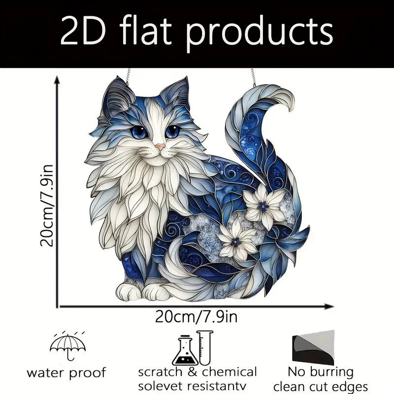 Acrílico transfronterizo gato azul puertas y ventanas colgantes de decoración de pared doméstica colgantes de cadena captador de sol colgantes