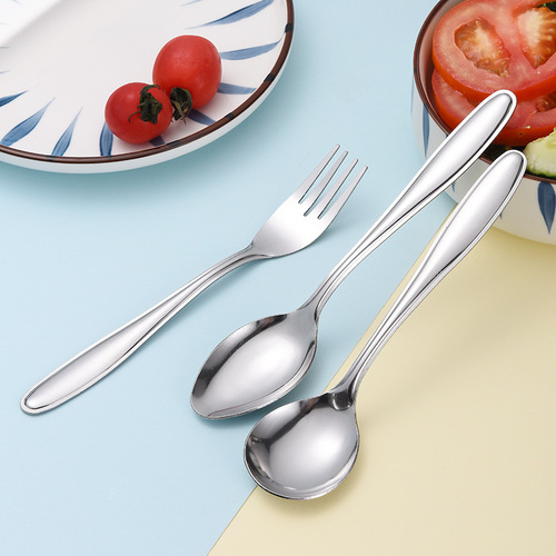 Wholesale stainless steel spoons and forks, tableware, table spoons, round spoons, table forks, household Chinese soup spoons, rice spoons, dessert spoons