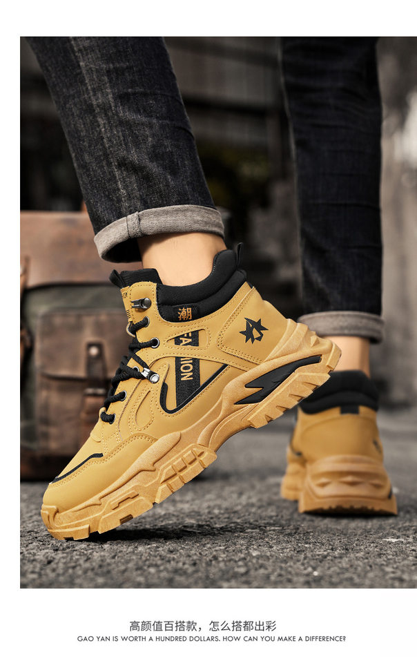 Giày bốt Martin nam cổ cao đế dày chống trơn, giày leo núi da lì lợm phong cách casual — W2161 màu vàng, W2161 màu xanh lá cây, W2161 màu đen chi tiết 9
