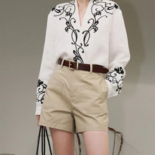 现货2025夏季新款卡其休闲短裤女高腰显瘦时尚简约百搭a字阔腿裤