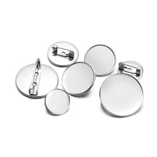 不锈钢圆盘胸针时光宝石底托 圆托焊别针带锁扣针diy手工饰品配件