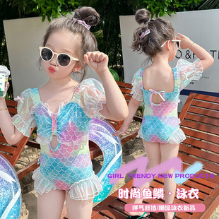 Girls Baby Swimsuit Kidsren Summer Girls 2025 Mermaid Style New Princess One-Piece Swimsuit Swimming Suit