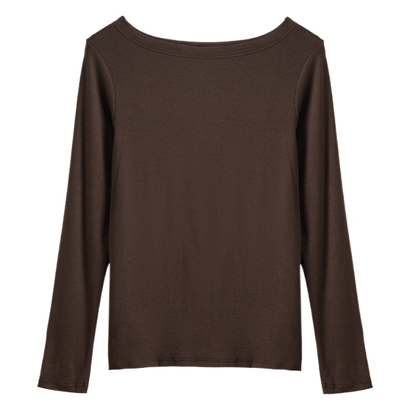 Camiseta de manga larga ajustada para mujer, cuello en Q, modal, para otoño e invierno, blanca, estilo sencillo, camiseta básica. image 1