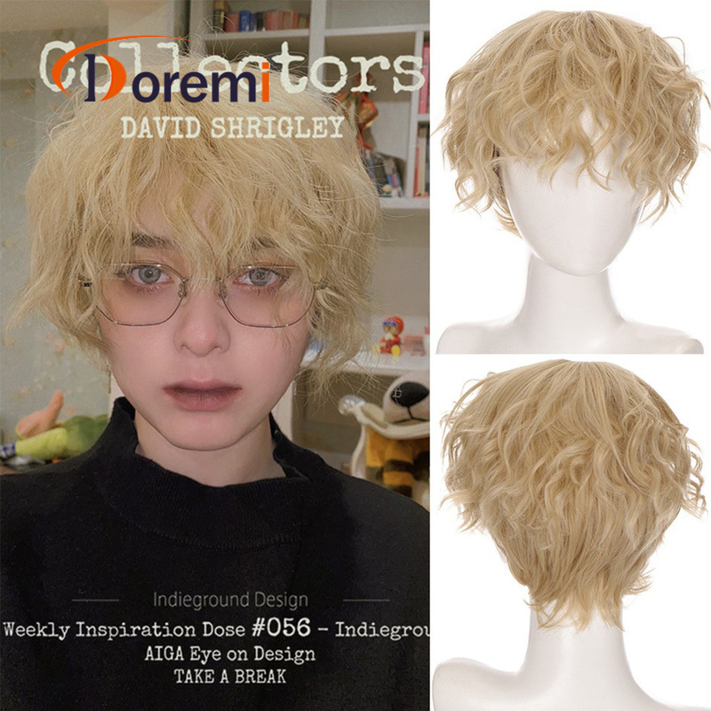 Cross-border European and American Wig Men's cos two-dimensional short curly hair headgear high temperature silk chemical fiber hair men's wig Cross-border European and American Wig Men's cos two-dimensional short curly hair headgear high temperature silk chemical fiber hair men's wig
