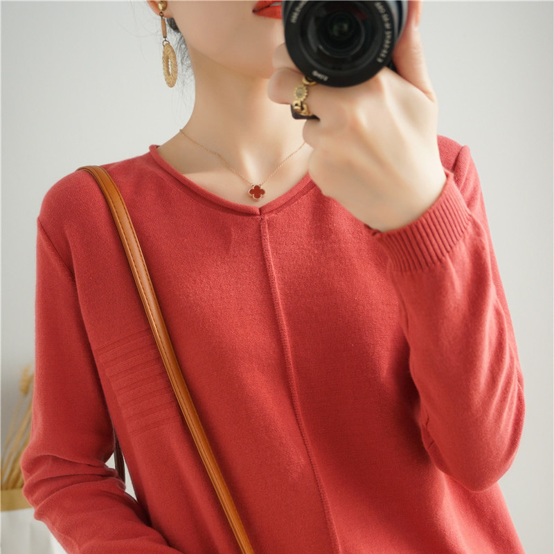 Wholesale spring and autumn new sweater women's cotton loose Joker round neck long sleeve casual base shirt simple top