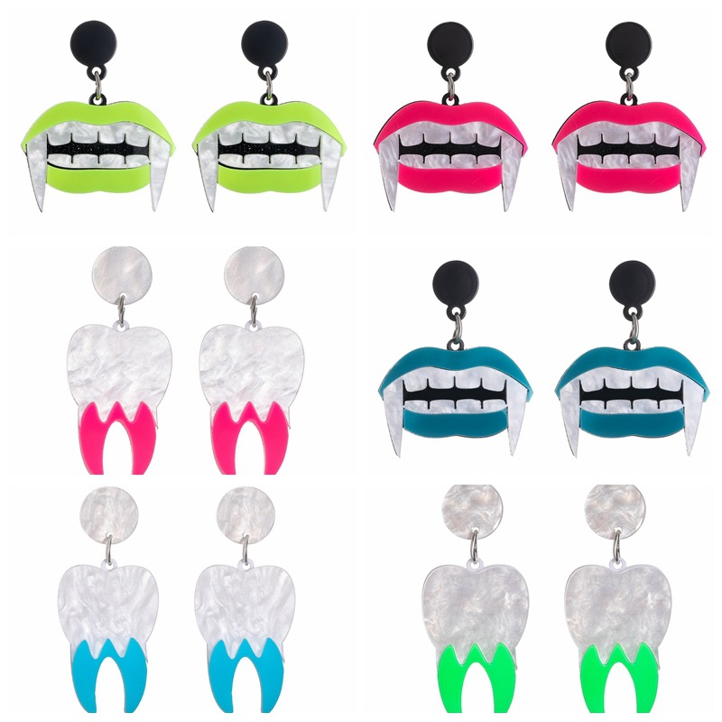 Cross-border horror fangya Halloween pendientes personalidad de la moda de acrílico pata bruja fantasma espárragos pendientes