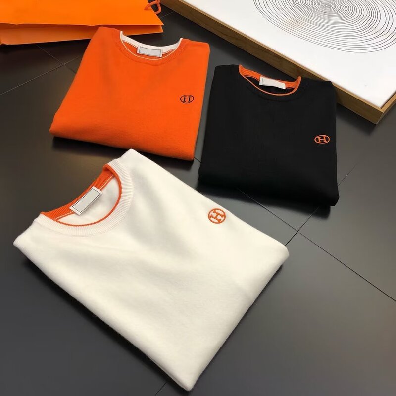 European Style Heavy Embroidery Knitted Sweater for Men, Autumn and Winter Trendy Brand Warm Slim-Fit Top, Youth Knitwear Base Layer