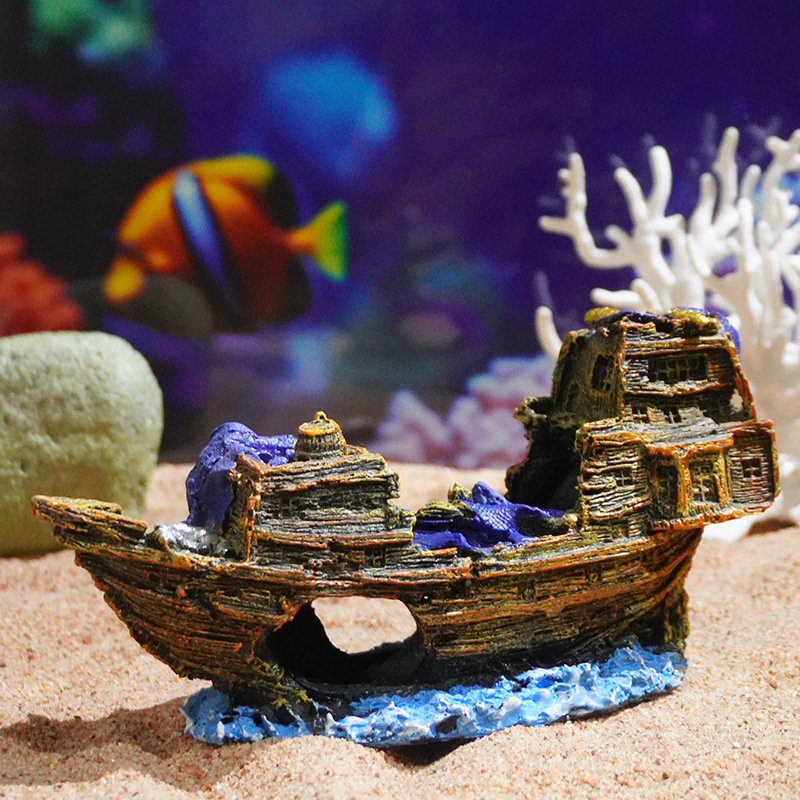 Decoración de acuario, decoración de paisajismo de peceras antiguas, barco pirata, naufragio, barco de pesca, barco de simulación, casa de escape