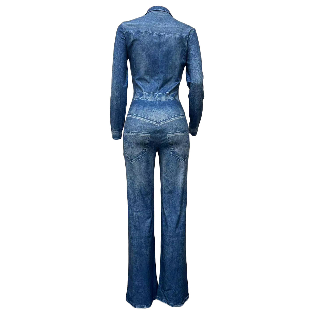 Damen Jumpsuit In Jeansoptik Mit Print Modischer Winter Overall_voghion.com