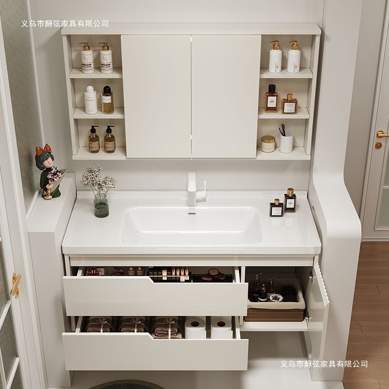 New Oak Smart Feng Shui Mirror Cabinet Bathroom Cabinet Combination Bathroom Ceramic Integrated Hand Wash Basin Washstand