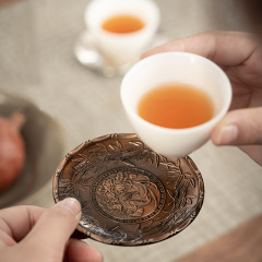 Creative copper alloy frog lotus leaf teacup coaster heat insulating coaster copper style coaster retro Kung Fu tea set tea ceremony accessories