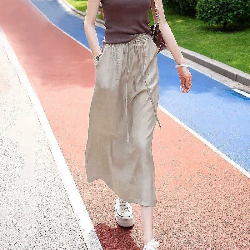 Ацетатная атласная юбка на шнуровке, новинка лета 2024, тонкая утягивающая юбка с высокой талией и драпировкой