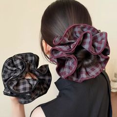 赵露思同款暗红色格纹大肠发圈韩系复古高级感四层锁边发绳头饰女