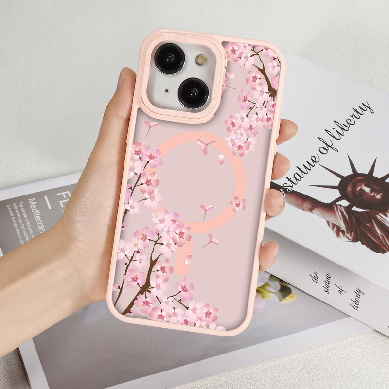 magsafe magnetic Apple 16 mobile phone case for iphone15 flower peach blossom 14promax protective case 12p