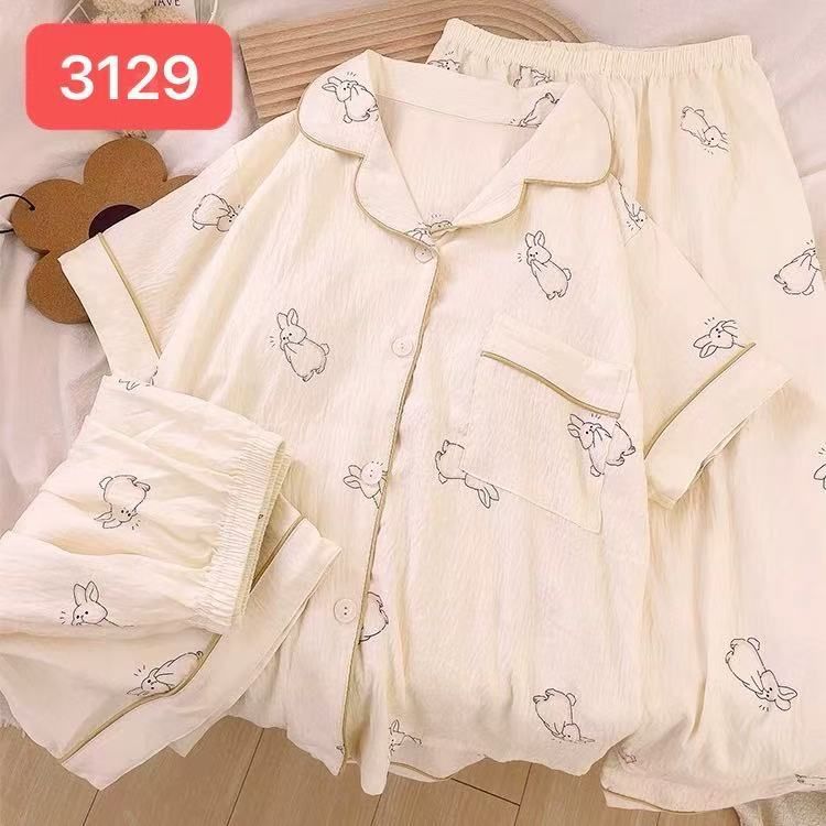 Comercio exterior nube transfronteriza algodón de tres piezas pantalones cortos de manga corta pantalones pijamas de verano ropa a domicilio rebeca de dibujos animados solapa