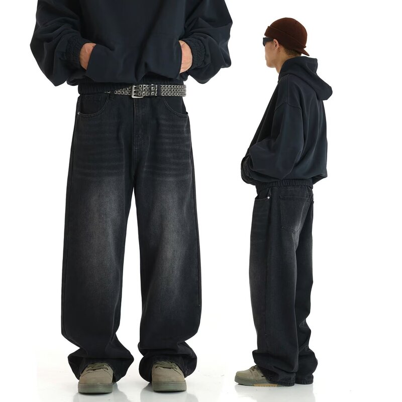 Cross-border Retro Jeans Men's Autumn and Winter American Style Trendy Brand Loose Yellow Mud Dyed Straight Pants Washed Old Wide-leg Pants