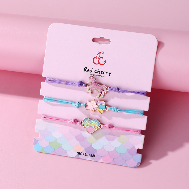 Cross-Border Hot Selling Love Unicorn Rainbow Bracelet Cute Best Friend Three-Piece Set Children's Exquisite Bracelet Wholesale