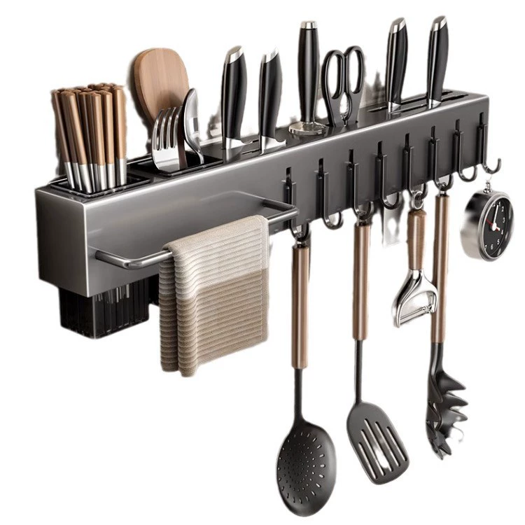 Universal Stainless Steel Knife & Chopstick Storage System – Multi-Layer Wall Rackwith Hooks