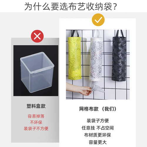 Garbage bag storage bag kitchen wall-mounted plastic bag collector removable large-capacity shopping bag organizer hanging bag