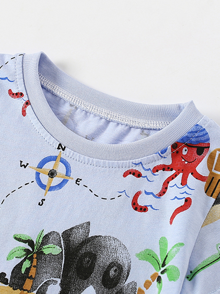 Malwee niño camiseta de cuello redondo ropa de verano nuevo estilo europeo y americano impresión casual de mangas cortas ropa infantil camiseta al por mayor