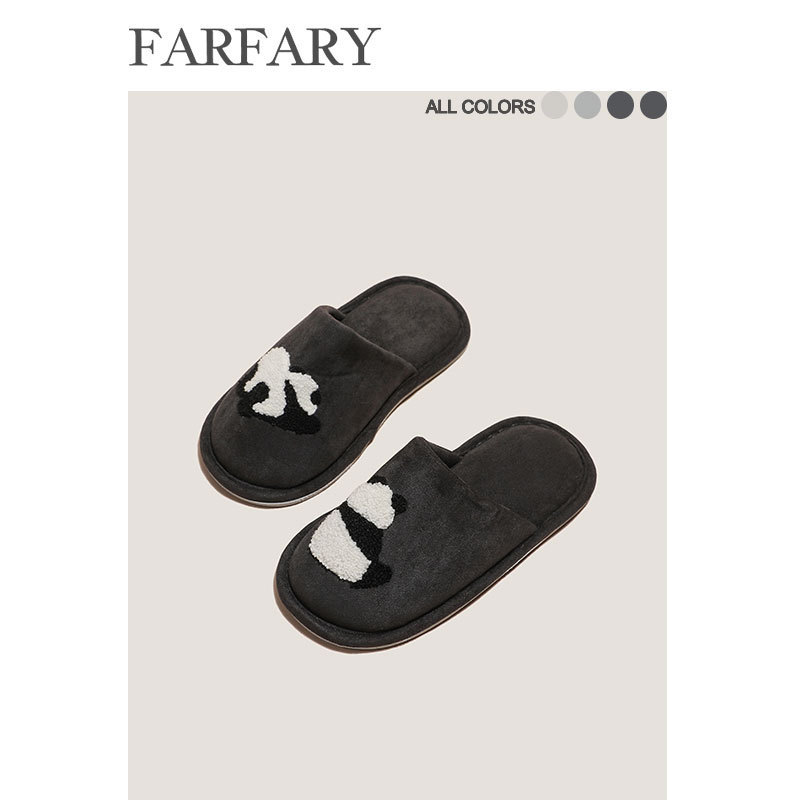 Bear Suede Slippers Indoor Slippers Couple Home Pair Quiet Non-Slip Plush Household Cotton Slippers for Men in Winter