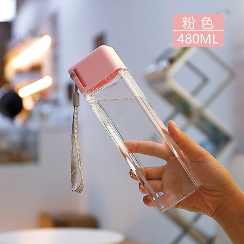 Transparent square plastic cup minimalist trendy personalized 3D water bottle student Instagram creative high-temperature space cup