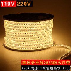 110V220V无导线高压2835smd贴片灯带120灯PVC户外包胶防水灯条